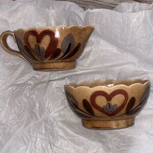 Cleminson’s Vintage Hand painted Ceramic Heart Design Creamer and Sugar Bowl Set
